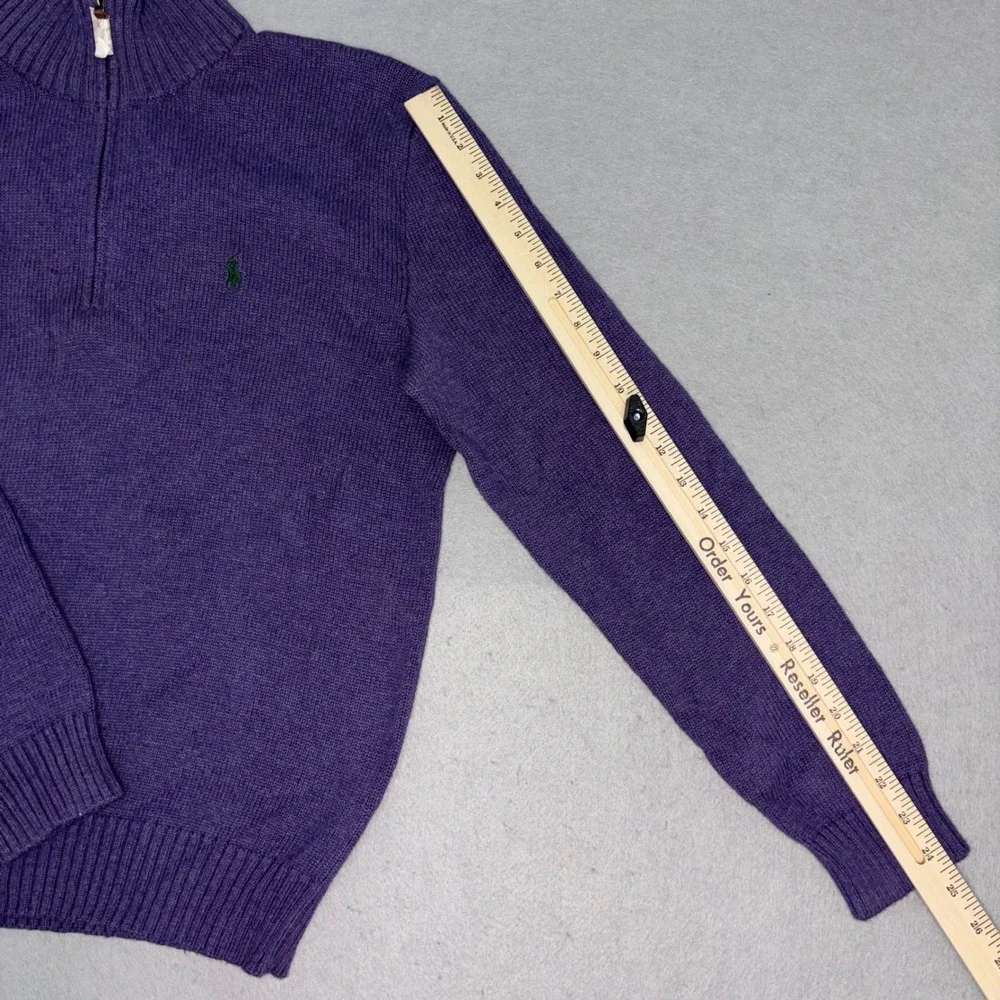 Polo‎ Ralph Lauren Sweater Mens Medium Purple Cotton 1/4 Zip Mock Neck Pullover